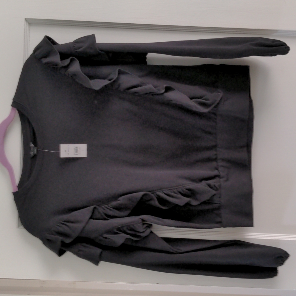 Ann Taylor Black Ruffle Sweatshirt